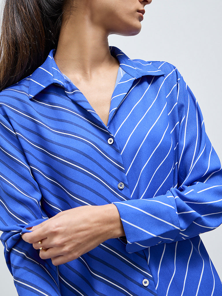 Wardrobe Blue Contrast Striped Shirt