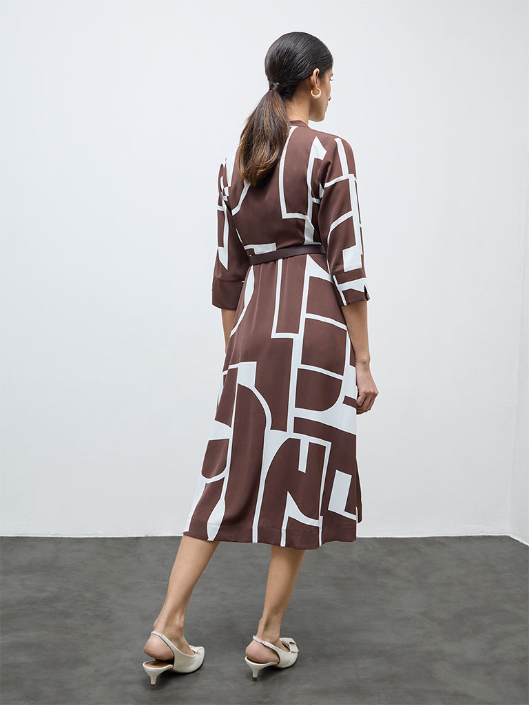 Wardrobe Brown Abstract Design Shirt Dress