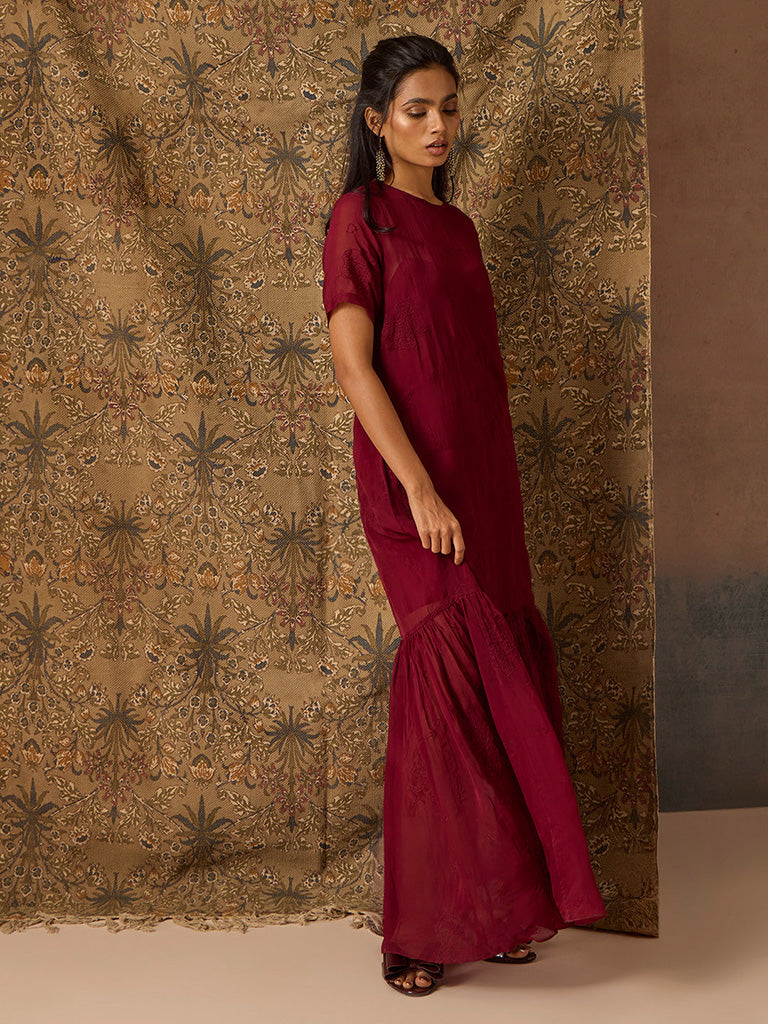 Samoh Sheer Maroon Dress with Slip