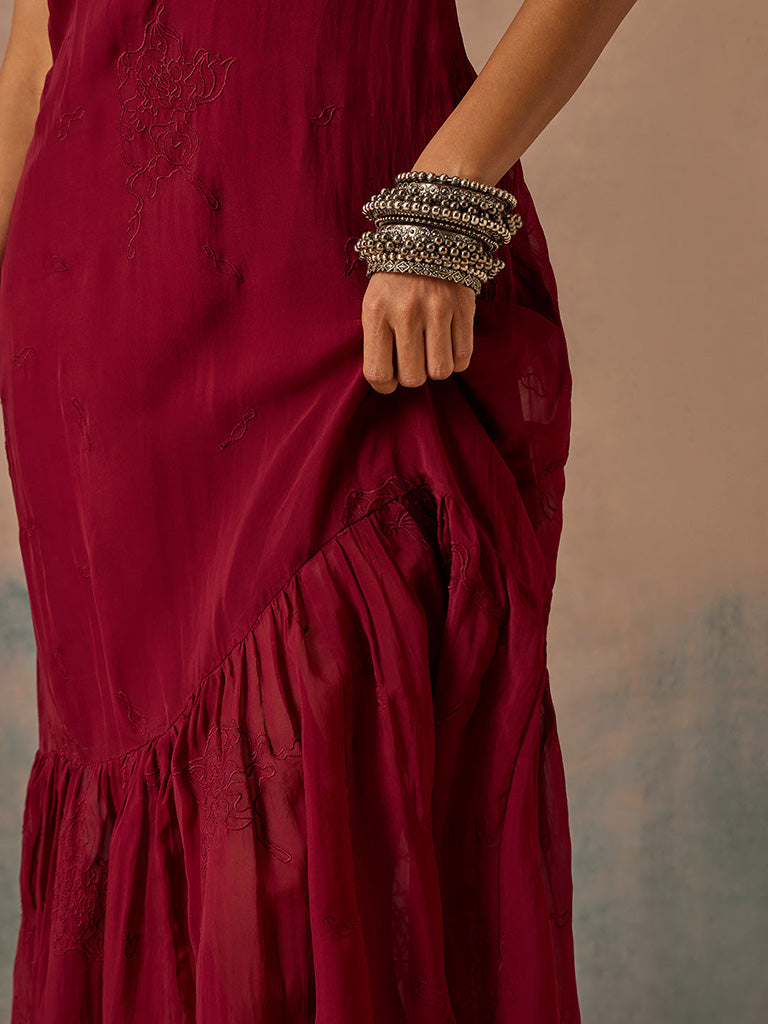Samoh Sheer Maroon Dress with Slip