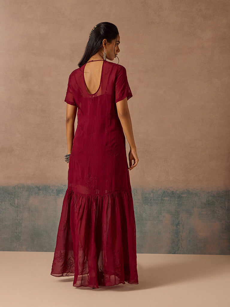 Samoh Sheer Maroon Dress with Slip