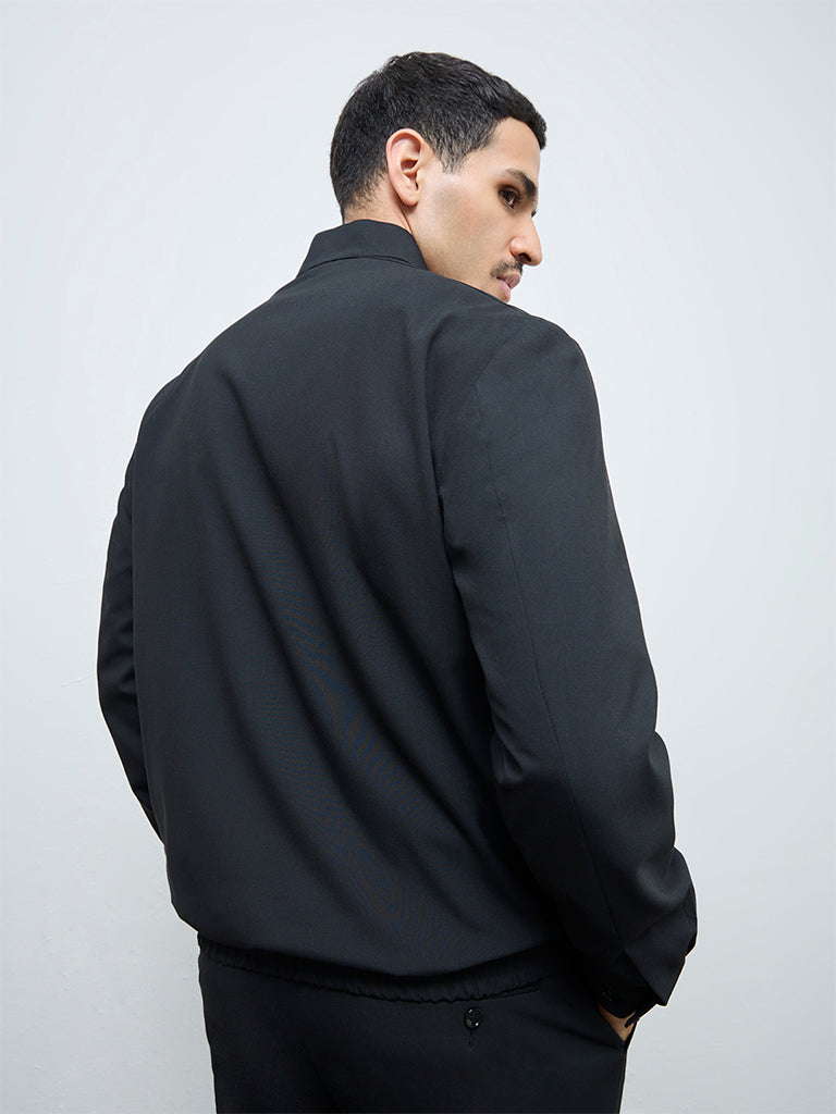 WES Formals Black Solid Slim-Fit Jacket