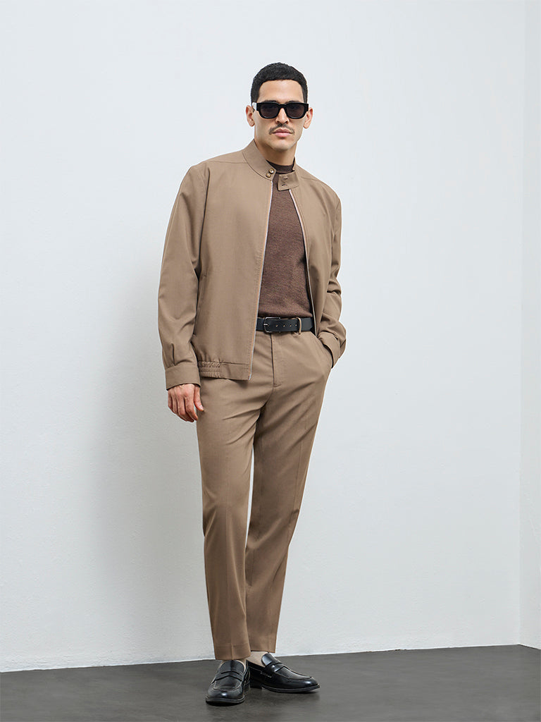 WES Formals Khaki Slim-Fit Jacket