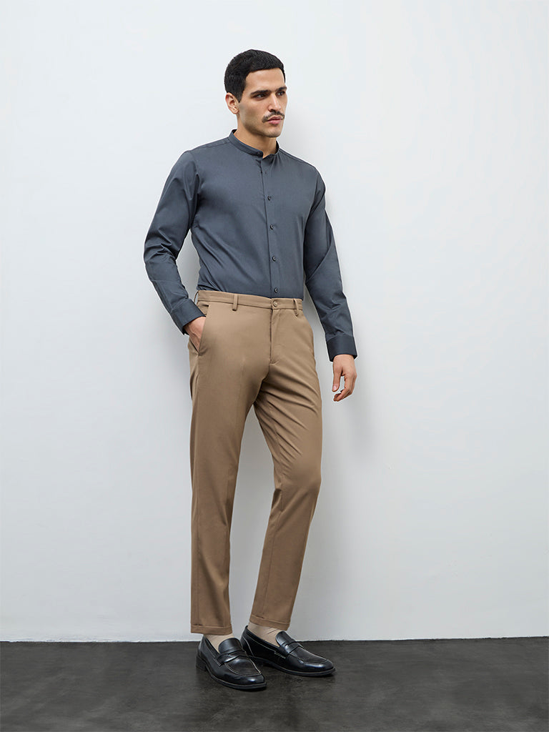 WES Formals Charcoal Slim-Fit Cotton-Blend Shirt