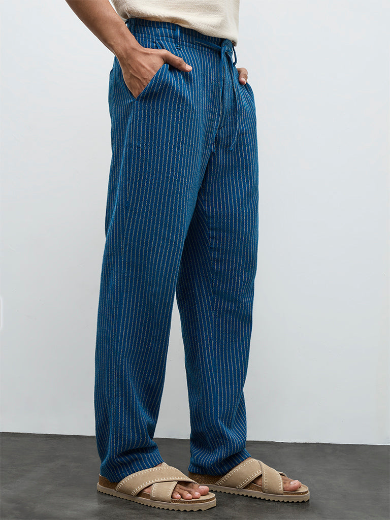 ETA Indigo Striped Relaxed-Fit Mid-Rise Cotton Chinos
