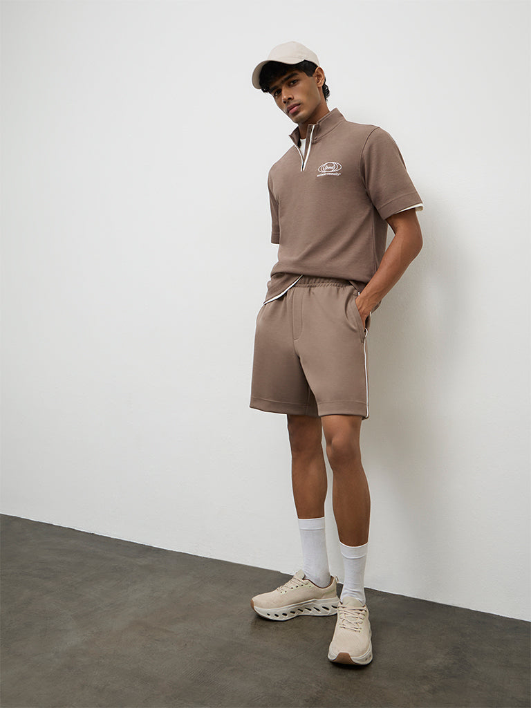 Nuoflexx Taupe Relaxed Fit Mid-Rise Shorts
