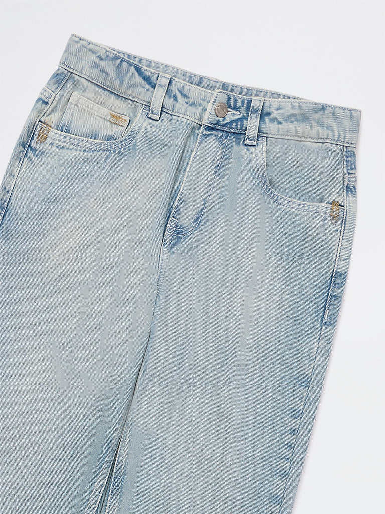 Boys Light Blue Faded Mid-Rise Jeans
