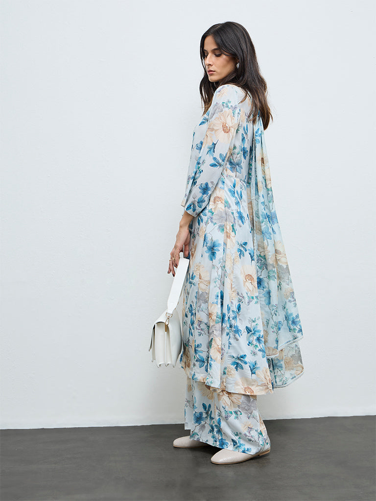 Zuba Blue Floral Printed Pants