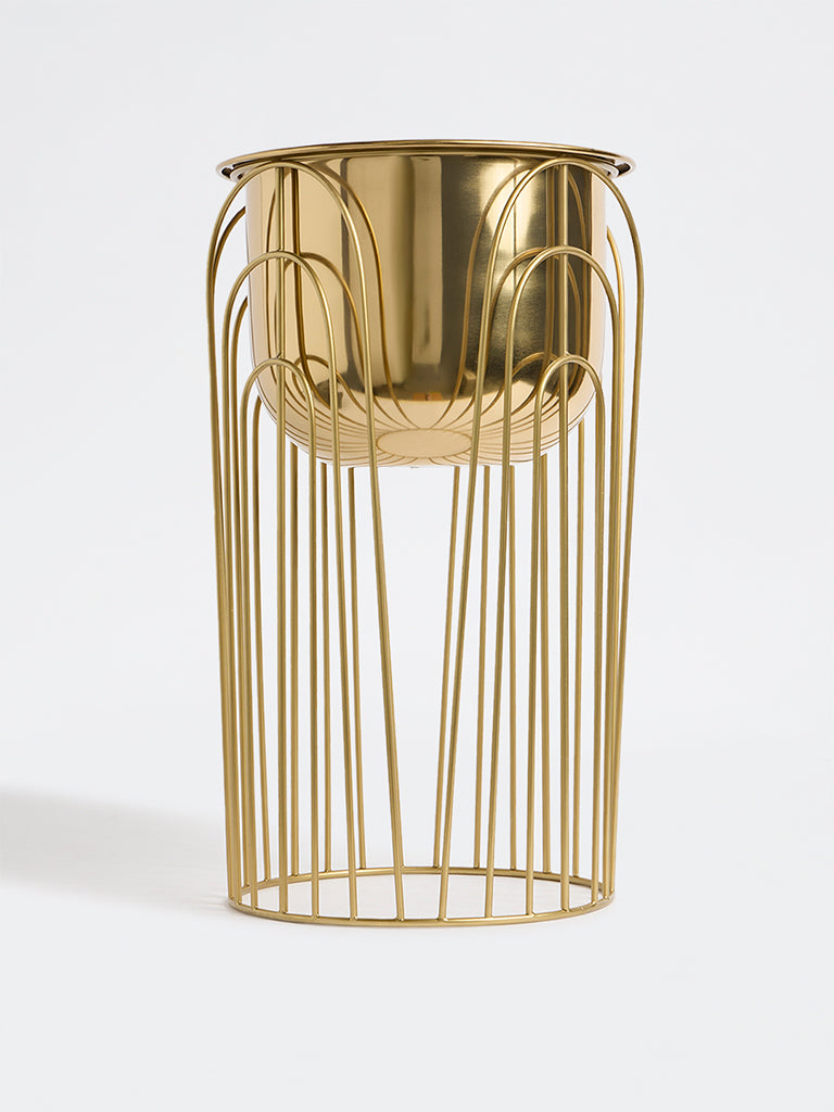 Westside Home Gold Scallop Cage Metal Planter with Stand