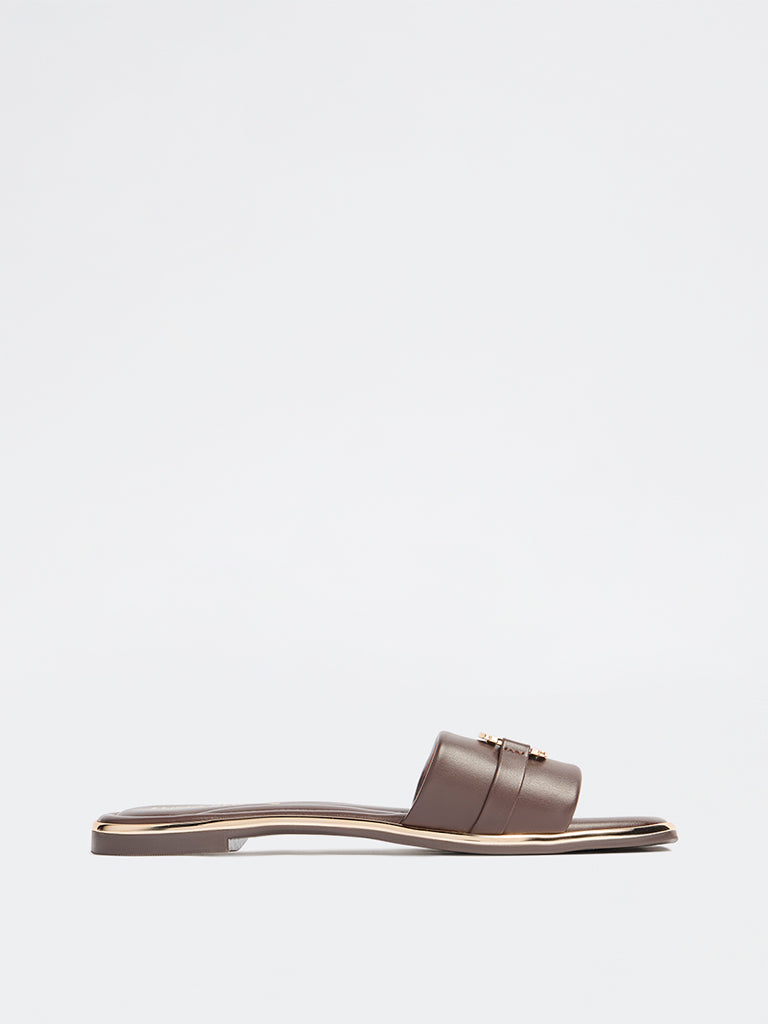 LUNA BLU Dark Brown Metallic Detailed Slides
