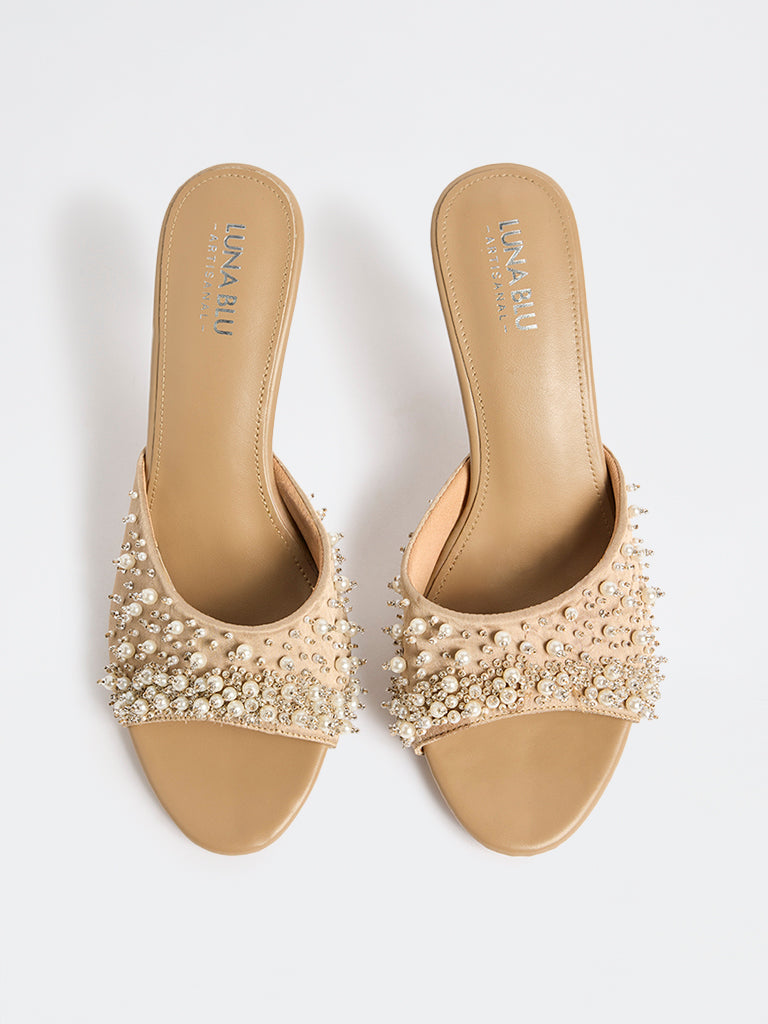 LUNA BLU Beige Pearlescent Heel Sandals