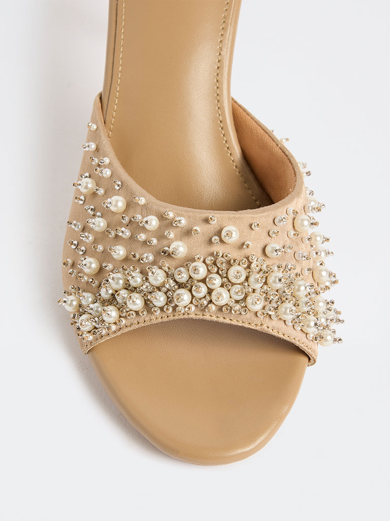 LUNA BLU Beige Pearlescent Heel Sandals