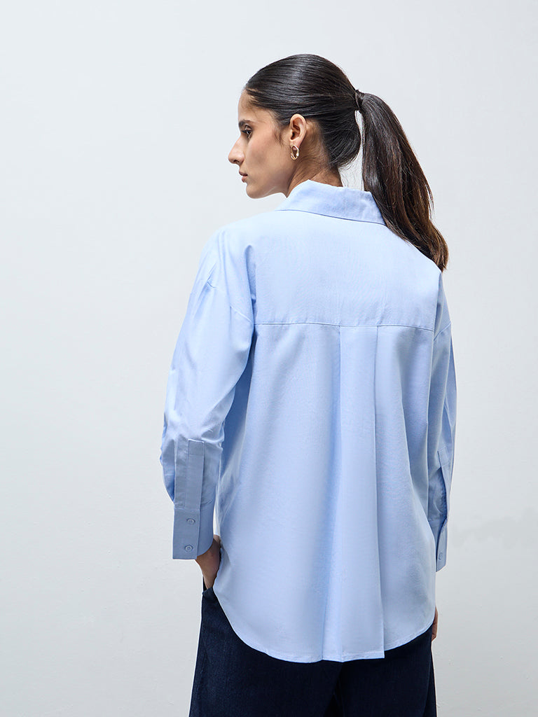 Wardrobe Light Blue High-Low Cotton Shirt