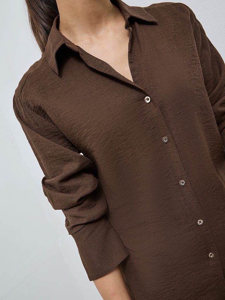 Wardrobe Dark Brown Solid Shirt