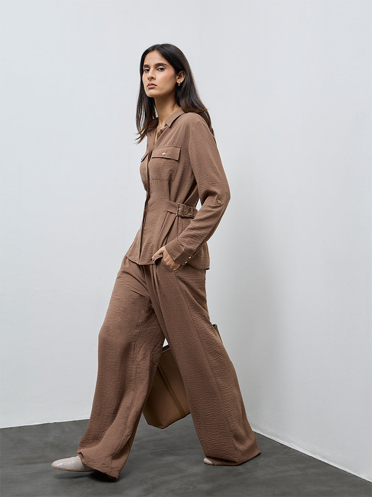 Wardrobe Brown Buckle-Detail Shirt