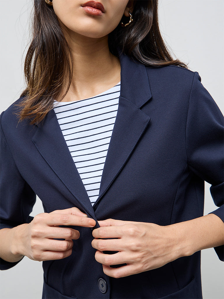 Wardrobe Navy Solid Blazer