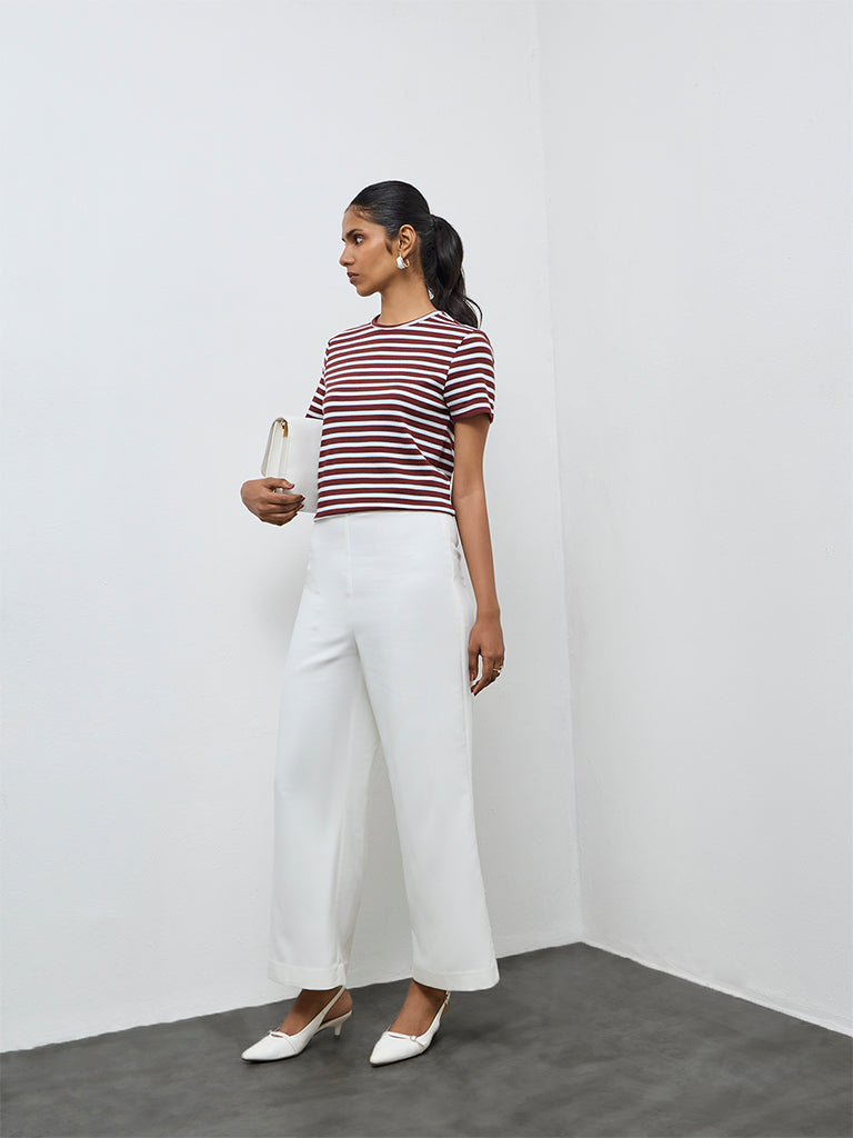 Wardrobe Brown Striped Cotton-Blend T-Shirt