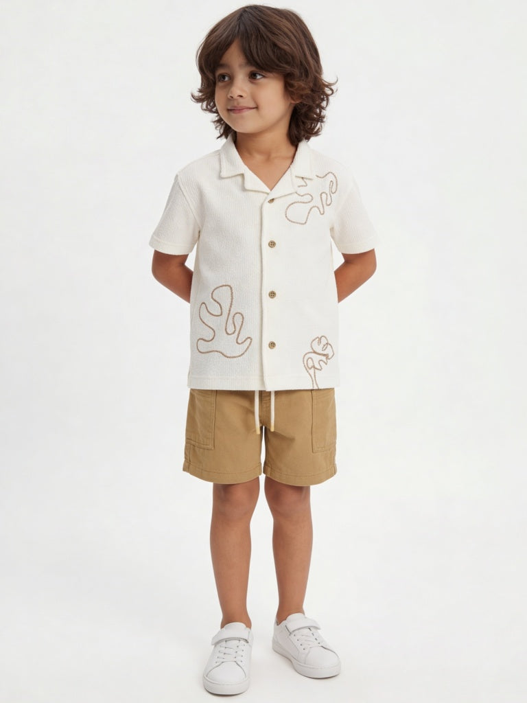 HOP Kids Boys Mustard Mid-Rise Cotton Shorts