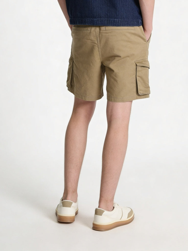 Boys Stone Cargo Pocket Cotton-Blend Shorts