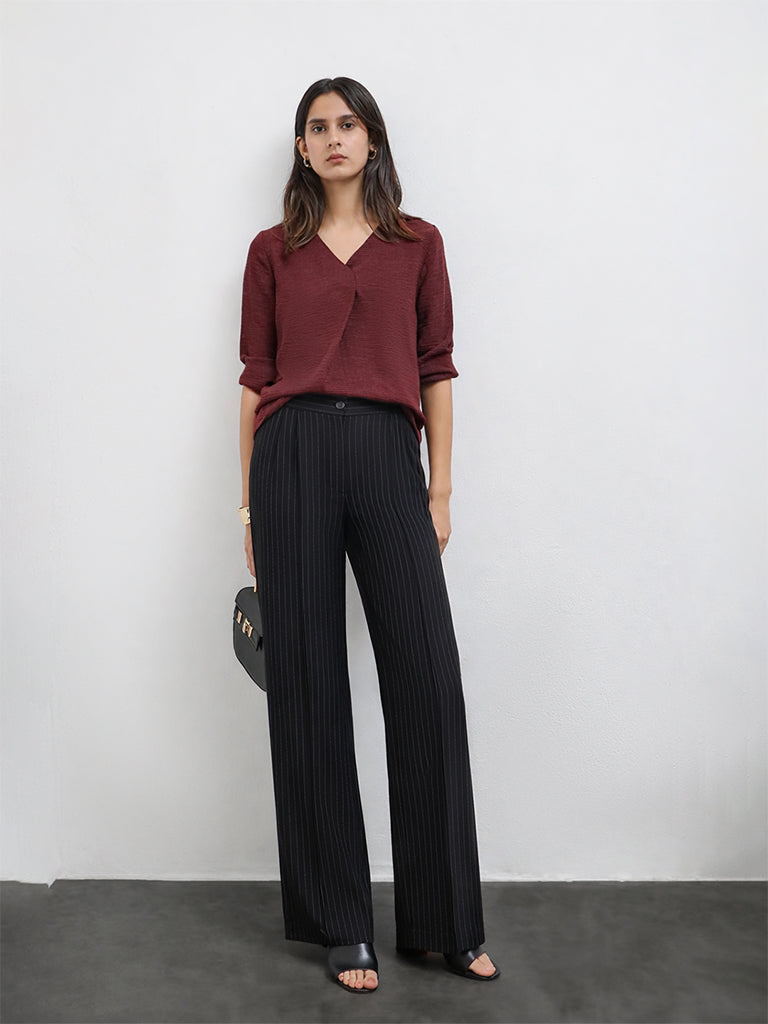 Wardrobe Black Pinstriped High-Rise Trousers