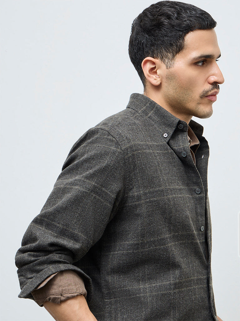 Ascot Taupe Checkered Relaxed-Fit Shirt