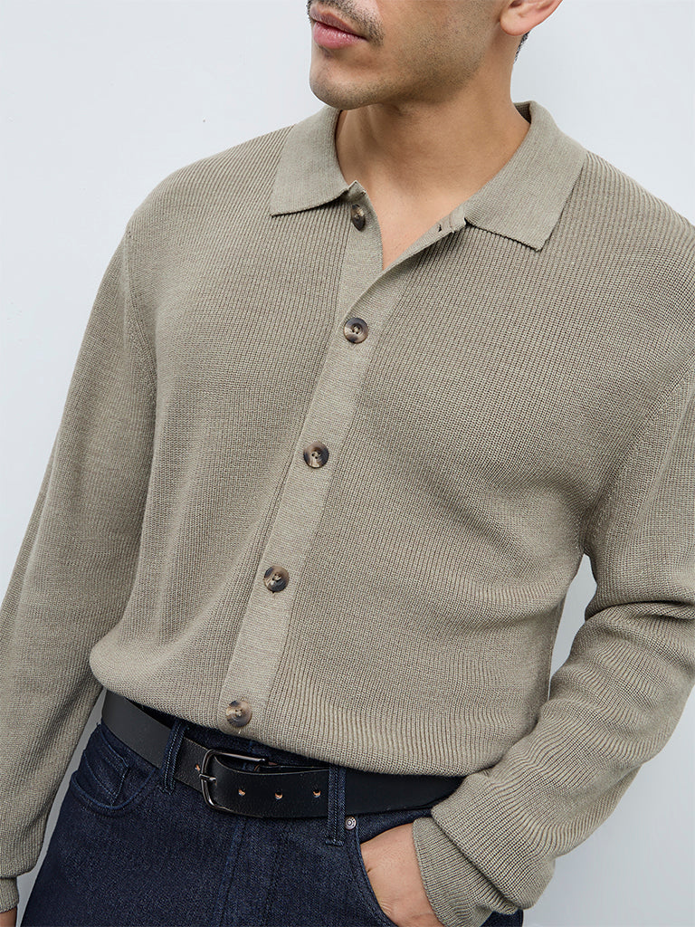 Ascot Beige Knit-Textured Relaxed-Fit Sweater