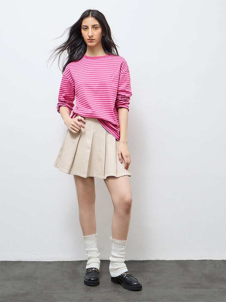 Nuon Red Striped Cotton T-Shirt