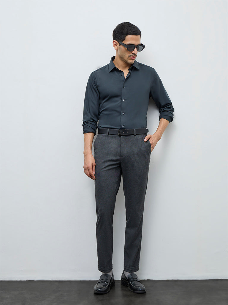 WES Formals Charcoal Slim-Fit Mid-Rise Trousers