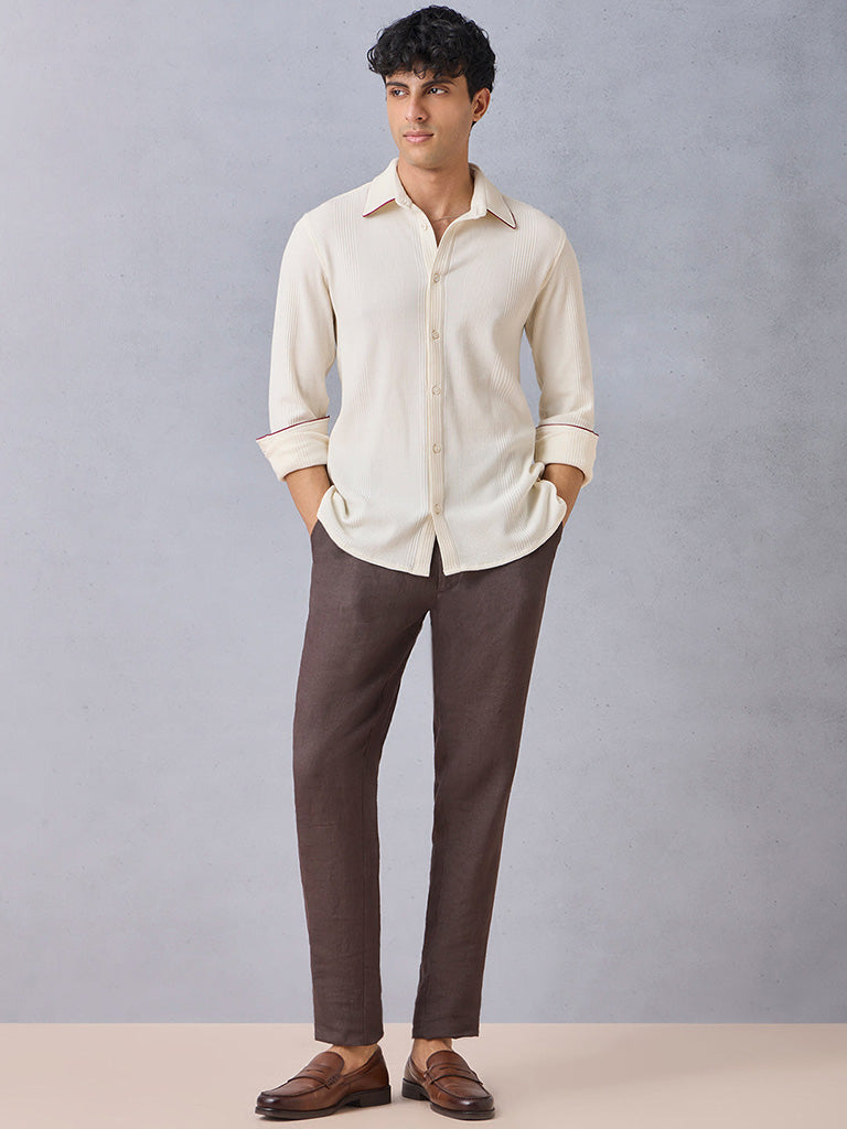Knit-Textured Cream Shirt