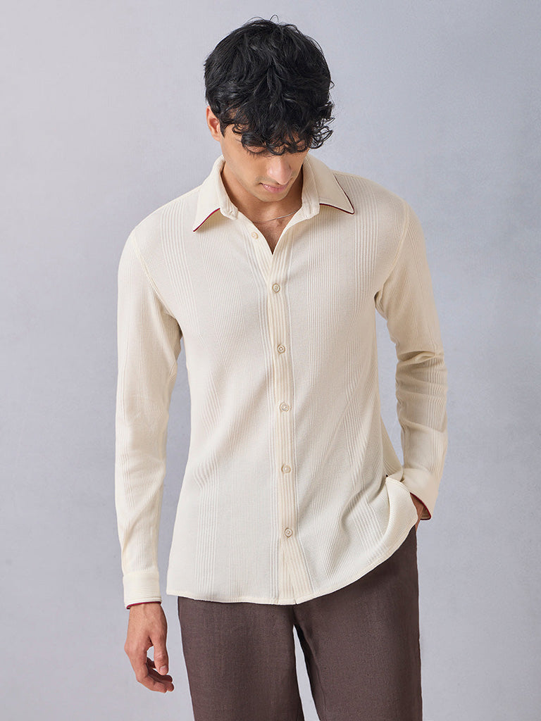 Knit-Textured Cream Shirt