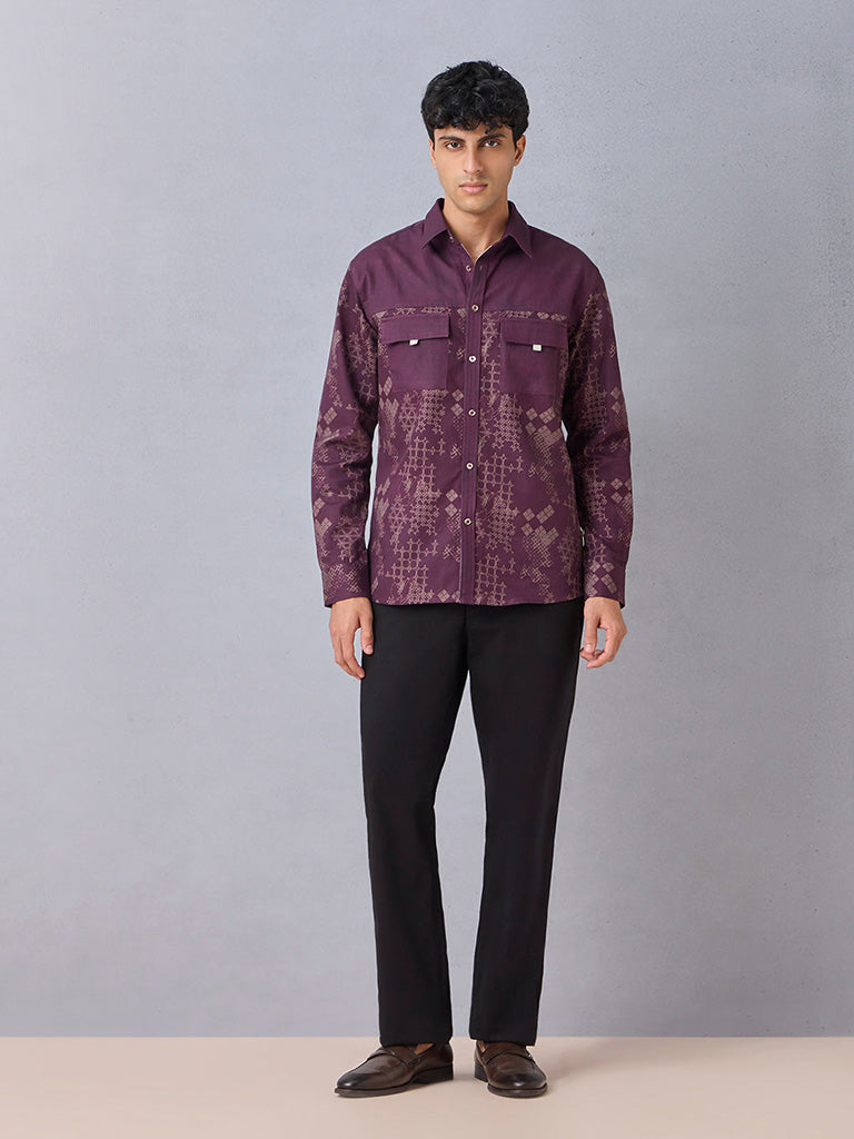 Samoh Printed Purple Shirt