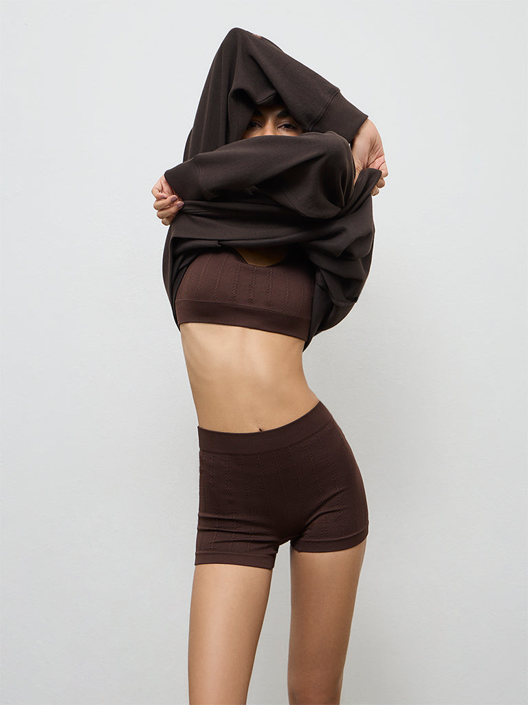 Superstar Brown Knitted Seam-Free High-Rise Boy Shorts Briefs