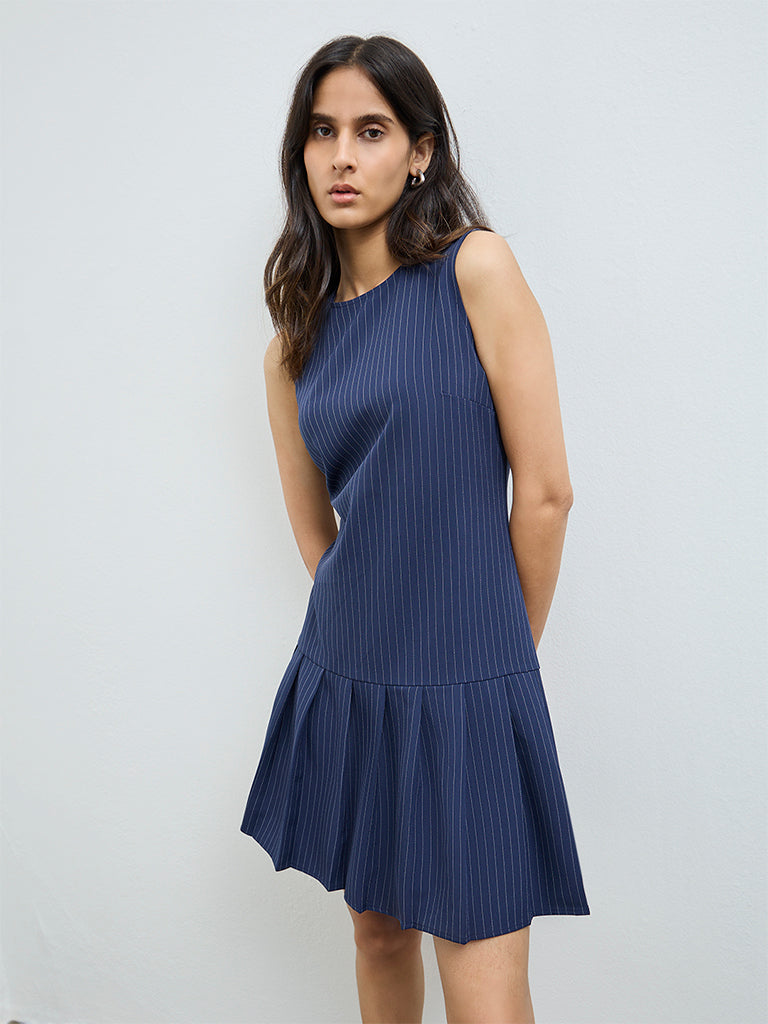 Wardrobe Navy Striped Drop Waist Dress