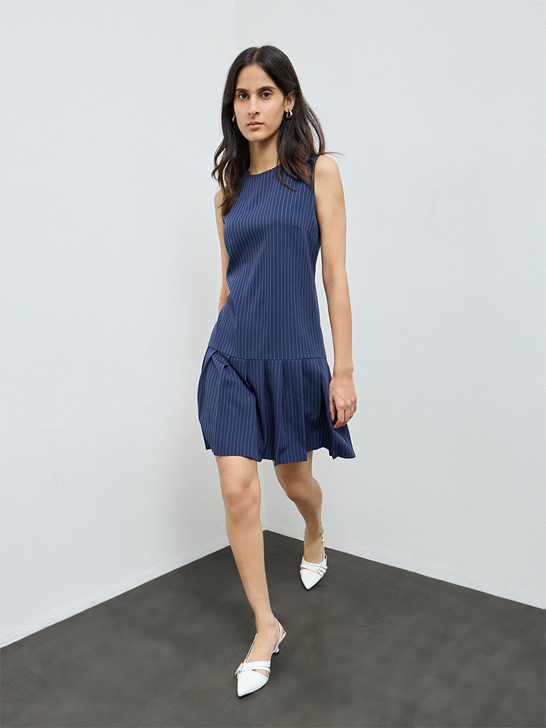 Wardrobe Navy Striped Drop Waist Dress