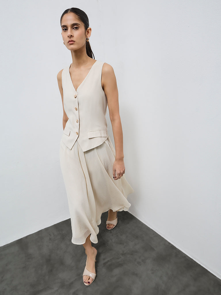 Wardrobe Beige A-line Waistcoat Dress