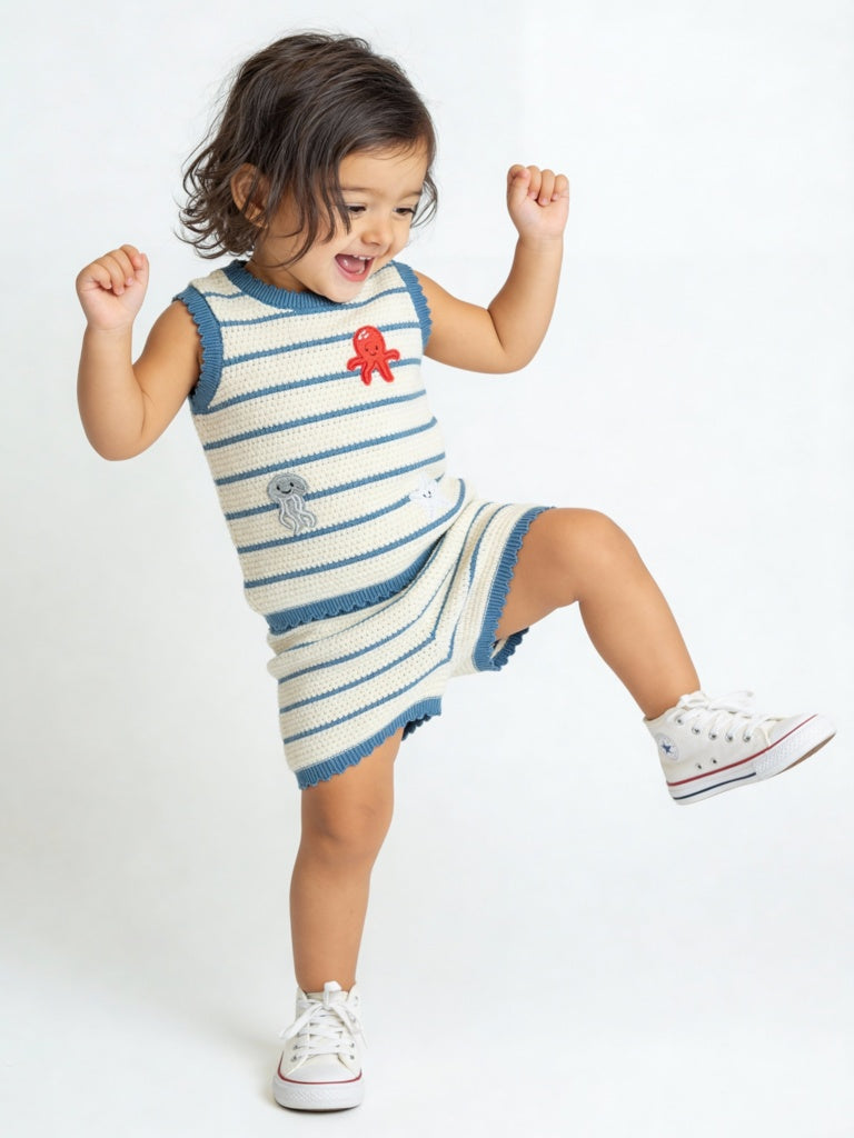 HOP Baby Girls White Crochet-Knit Cotton Top and Shorts Set
