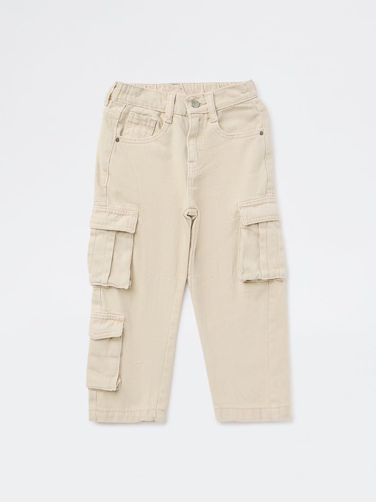 HOP Kids Boys Off-White Mid-Rise Relaxed-Fit Jeans