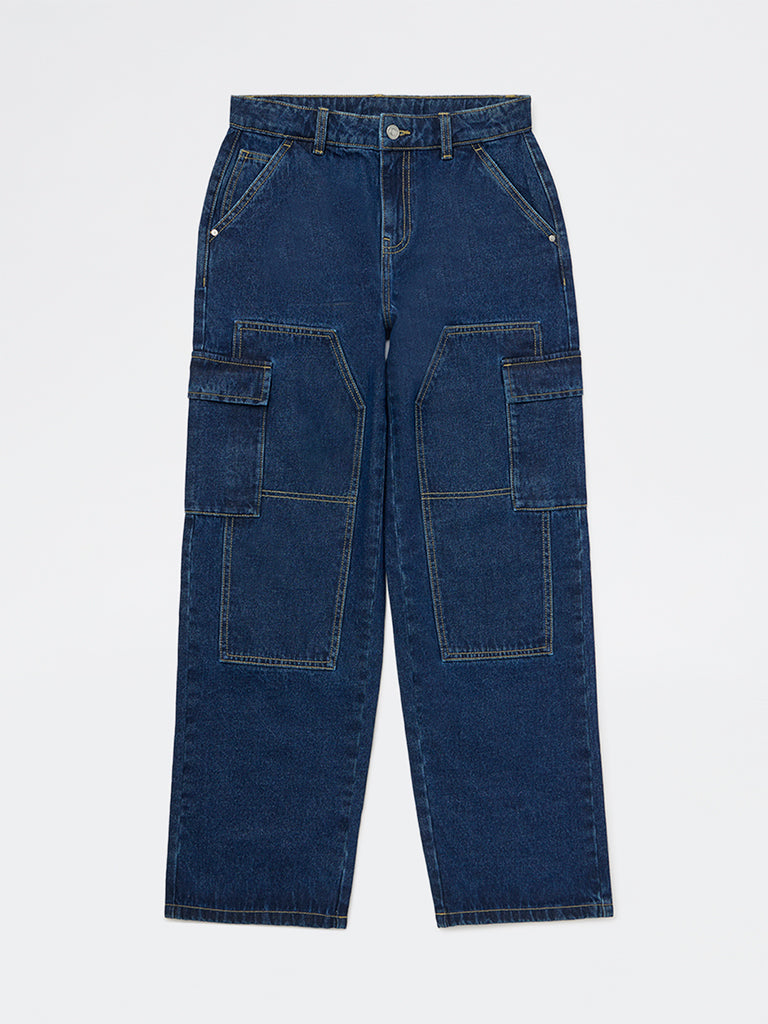 Boys Blue Mid-Wash Relaxed-Fit Mid-Rise Cotton Jeans