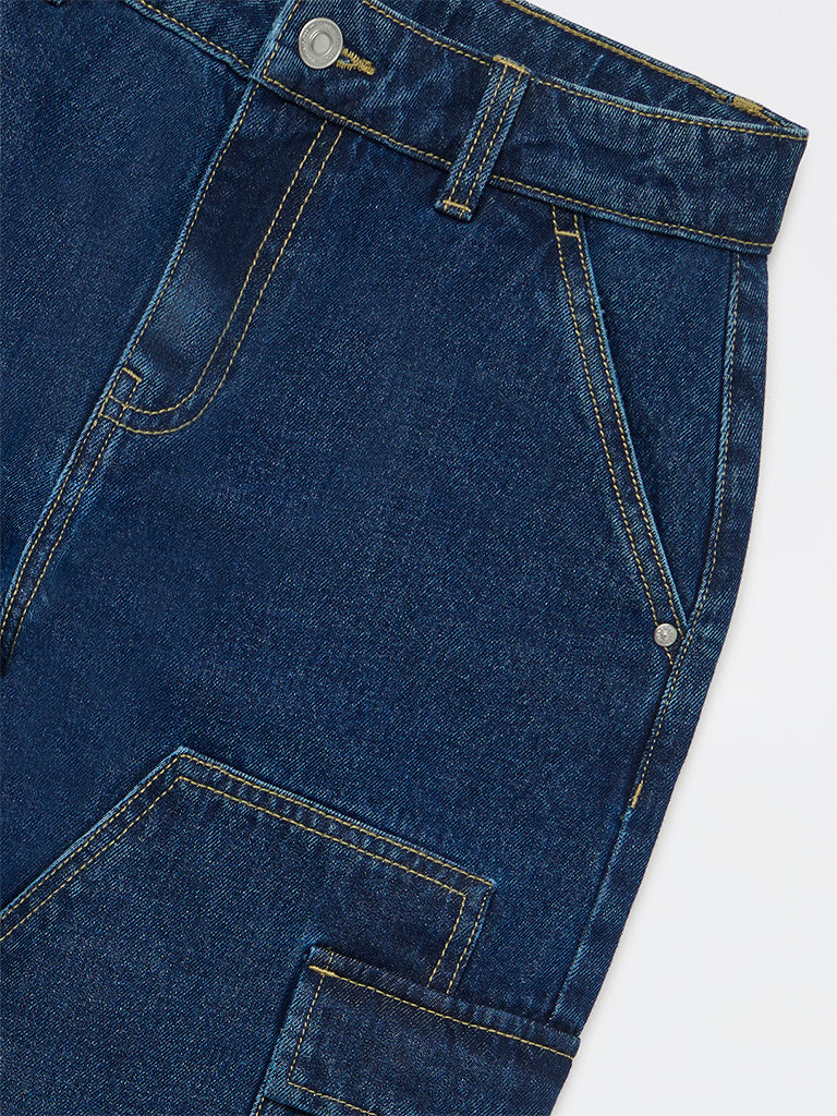 Boys Blue Mid-Wash Relaxed-Fit Mid-Rise Cotton Jeans
