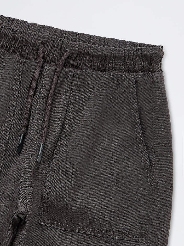 Boys Dark Grey Mid-Rise Cotton-Blend Cargo Joggers