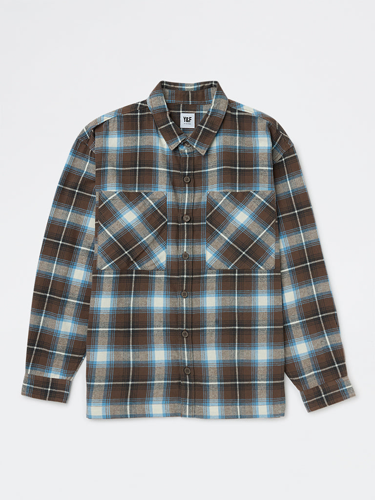Boys Dark Brown Check Cotton Shirt