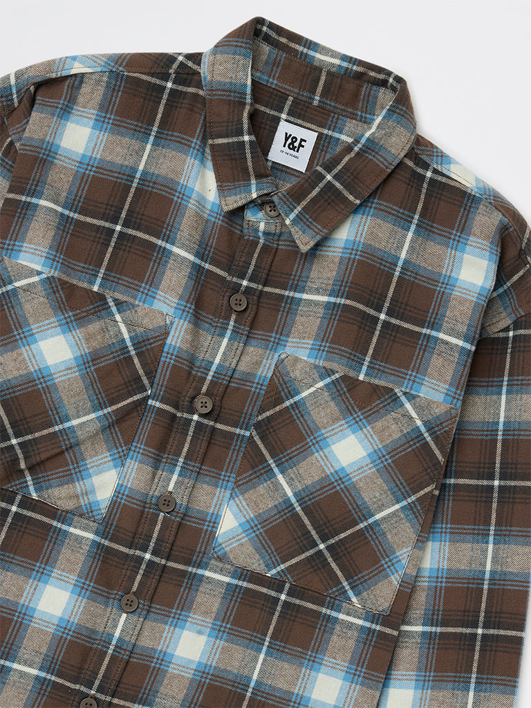 Boys Dark Brown Check Cotton Shirt