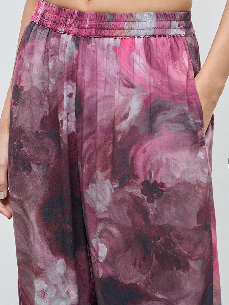 Utsa Mauve Floral Printed Palazzos