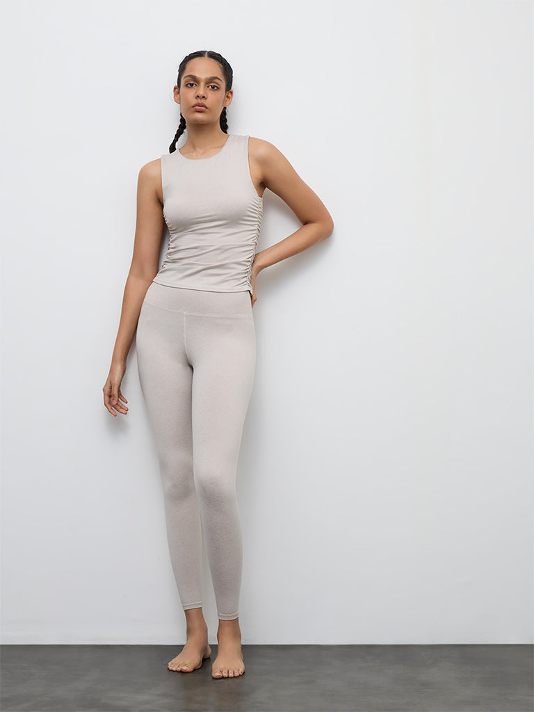 Nuoflexx Taupe Ruched-Detail Top