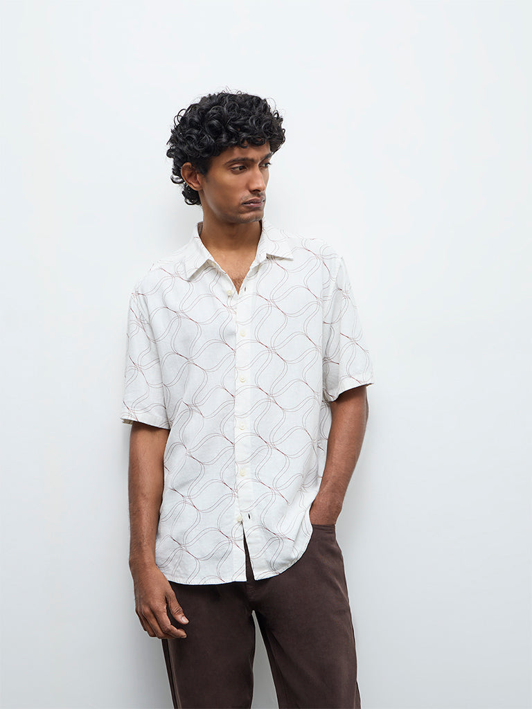 Ascot Off White Abstract Printed Relaxed-Fit Shirt