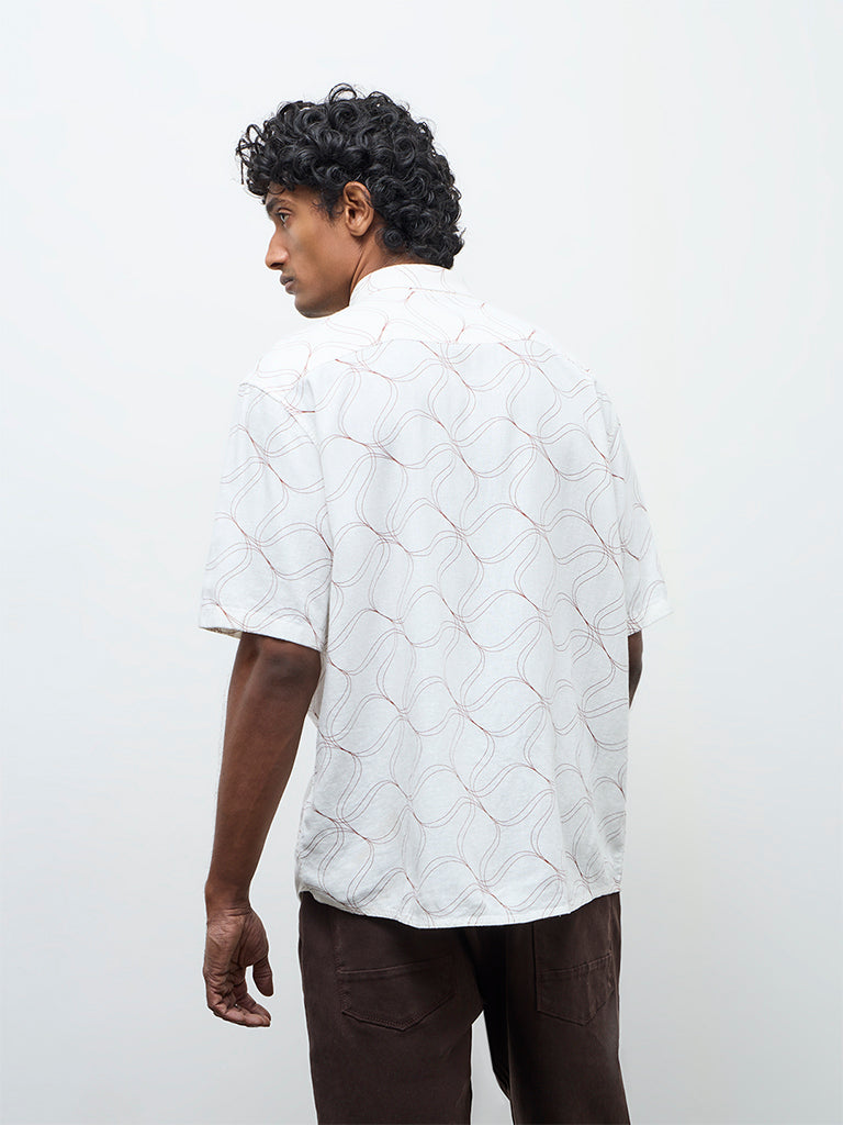 Ascot Off White Abstract Printed Relaxed-Fit Shirt