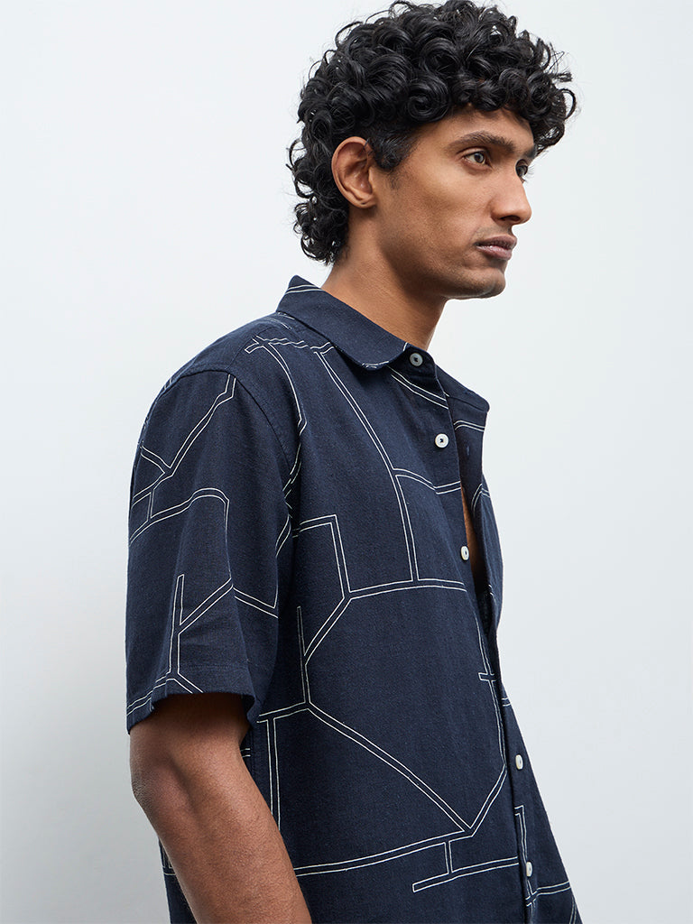 Ascot Navy Abstract Printed Relaxed-Fit Shirt