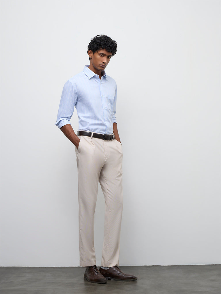 WES Formals Blue Striped Relaxed-Fit Cotton Shirt