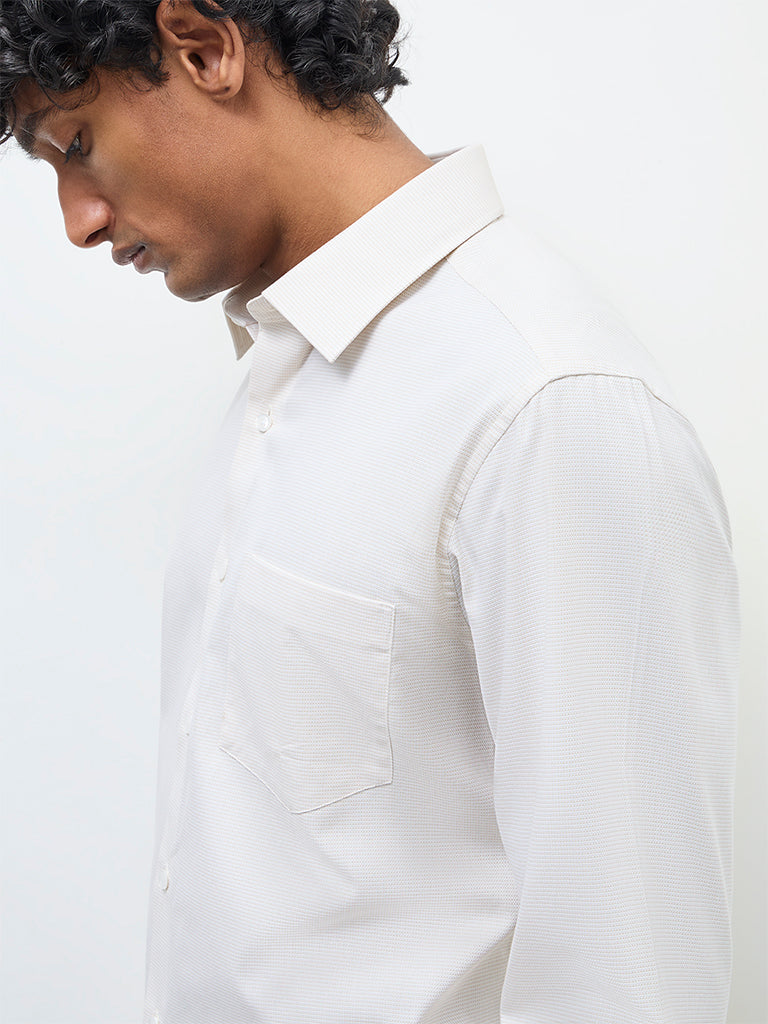 WES Formals Grey Self-Textured Slim-Fit Cotton Shirt