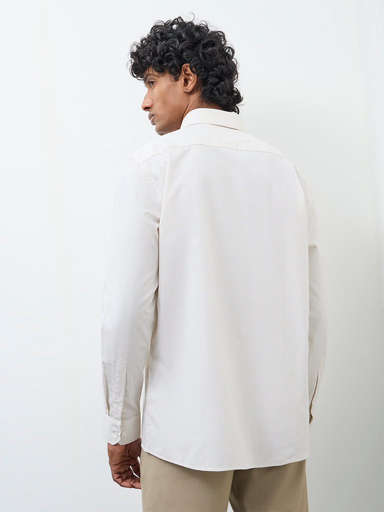 WES Formals Grey Self-Textured Slim-Fit Cotton Shirt